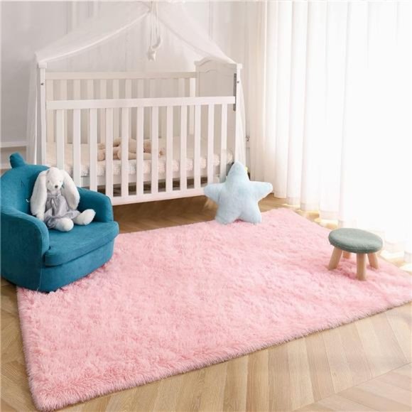 Baby Pink Area Rug for Bedroom Living Room Carpet Home Decor,Upgraded 4x5.9 Cute - Picture 2 of 6